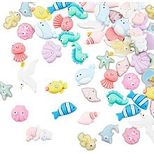 56Pcs 14 Styles Flat Back Marine Animals Charms Cabochons Resin Clay Decoration Opaque Resin Colorful Ocean Theme Rubber Bead for Scrapbooking Craft Phone Case Making DIY Crafting