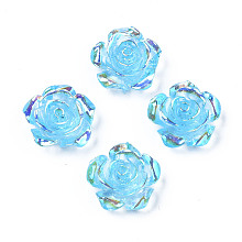 Honeyhandy Transparent Resin Cabochons, AB Color Plated, Rose Flower, Deep Sky Blue, 15x14x6mm