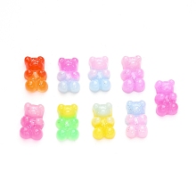 Honeyhandy Gradient Color Opaque Resin Cabochons, with Glitter Powder Bear, Mixed Color, 17.5x11x6.5mm