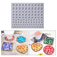 Honeyhandy Silicone Molds, for DIY Mosaic Coasters, UV Resin & Epoxy Resin Craft Making, Mixed Shapes, White, 118x150x4.5mm, Inner Diameter: 7~15x4~12mm