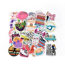 Honeyhandy 50Pcs Inspirational Health Theme Cartoon English Word Paper Sticker Label Set, Adhesive Label Stickers, for Suitcase & Skateboard & Refigerator Decor, Mixed Color, 28~67x28~62x0.2mm