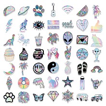 Honeyhandy 50Pcs Holographic Laser Style Cartoon Paper Sticker Label Set, Adhesive Label Stickers, for Suitcase & Skateboard & Refigerator Decor, Colorful, 24~70x34~81x0.2mm