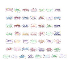 50Pcs Inspirational Cartoon English Word Paper Sticker Label Set, Adhesive Label Stickers, for Suitcase & Skateboard & Refigerator Decor, Mixed Color, 32~44x62~70x0.25mm