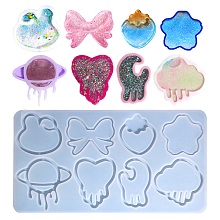 DIY Quicksand Silicone Molds, Shaker Molds, Resin Casting Molds, Rabbit/Star/Moon/Planet, White, 141x266x9.5mm, Inner Diameter: 45~69.5x49~74mm