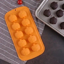 Honeyhandy Halloween Jack-O-Lantern  Shape Food Grade Silicone Molds, Baking Molds, for Fondant, Pudding, Cake, Candy, Cookie, Ice Cube Making, Orange, 215x110x20mm