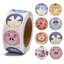 Honeyhandy Self-Adhesive Paper Stickers, Gift Tag, for Party, Decorative Presents, Round, Colorful, Animal Pattern, 25mm, 500pcs/roll