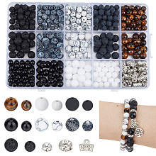 Nbeads DIY Beads Jewelry Making Finding Kit, Inlcuidng Natural & Synthetic Mixed Gemstone Round Beads, CCB Plastic Tube Bails, Brass Rhinestone Spacer Beads, 6~8.5x3~8.5mm, Hole: 1~1.5mm, 435Pcs/box