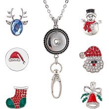 SUNNYCLUE 1 Box 6 Styles Christmas Lanyard Snap Button Lanyard Necklace Set Rhinestone Snowman Red Green ID Badge Lanyards Badges Holder Stainless Steel Necklace Chain for Badge Holders Keys Gifts