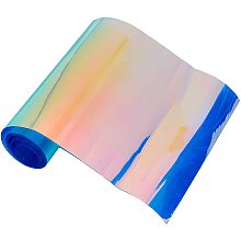 GORGECRAFT PVC Holographic Sheet Transparent Iridescent Vinyl Rainbow Glossy Clear Film Mirrored Foil Laser Fabric for Shoes Bag Sewing Patchwork Window (20cm x 100cm, Blue)