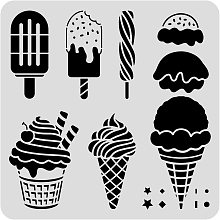 BENECREAT 12x12 Inch Ice Cream Painting Stencils Summer Theme Plastic Template Stencils for Art Painting on Wood, Scrabooking Cardmaking and Chrismas DIY Wall Floor Decoration