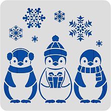 BENECREAT Snowflake Penguin Pattern Plastic Painting Stencils, 12x12inch Winter Theme Drawing Template for Painting on Floors, Walls, Doors, Tile, Wood, Cabinet, Boxes