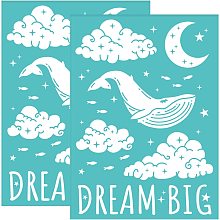 OLYCRAFT 2pcs Self-Adhesive Silk Screen Printing Stencil Whale Moon Pattern Stencil Reusable Mesh Stencils Transfer Washable Home Decor for DIY T-Shirt Fabric Painting Decoration - 7.7x5.5Inch