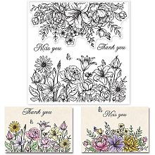 GLOBLELAND Flower Background Clear Stamps Leaves Rubber Stamps Wishing Words Silicone Stamps Silicone Transparent Seal Stamps for Card Making Scrapbooking DIY Crafting Decoration