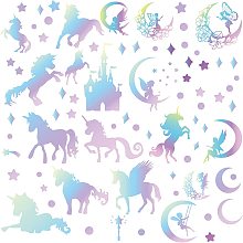 CREATCABIN Unicorn Grow in The Dark Wall Stickers Rainbow Castle Luminous Moon Stars Wall Decals Spirit Glowing Flower Fairy Self-Adhesive Removable Vinyl Decor for Bedroom Nursery Decoration