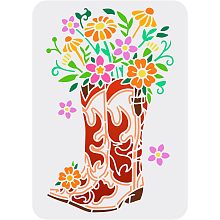 FINGERINSPIRE Cowboy Boots and Flower Painting Stencil 8.3x11.7inch Reusable Western Theme Drawing Template PET Plastic Hollow Out Stencils for Painting on Wall Wood Furniture Scrapbook