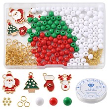 Honeyhandy Christmas Theme DIY Bracelet Making Kit, Including Acrylic Round Beads, Santa Claus & Reindeer & Tree Alloy Enamel Pendants, Mixed Color, 534Pcs/set