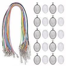 Honeyhandy DIY 20pcs Transparent Clear Glass Thumbprint Oval Necklace Kits, for Father's Day, Including Waxed Cord Necklaces and Alloy Settings, Mixed Color, 17.8 inch~18 inch(45.5~46cm), 2mm