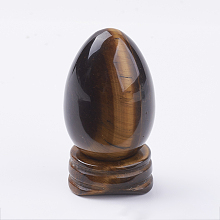 Honeyhandy Natural Tiger Eye Display Decorations, with Base, Egg Shape Stone, 56mm, Egg: 47x30mm