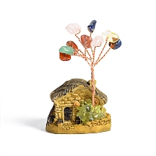 Honeyhandy Resin Display Decorations, Reiki Energy Stone Feng Shui Ornament, with Natural Gemstone Tree and Copper Wire, House, 38x30x55~65mm