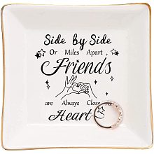 Arricraft Porcelain Square Trinket Dish Friendship Theme Text Pattern Ceramic Jewelry Tray Ring Holder Small Jewelries Plate Girls'Gift Home Decor About 4.1x4.1x1.1 inch(10.5x10.5x2.7cm)