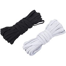 NBEADS 20 Yards Elastic Band, 6mm Flat Braided Elastic Cord Rope Stretch Strap for DIY Sewing Project, White and Black