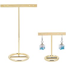 FINGERINSPIRE Gold Metal 2Pcs T Bar Earring Display Stand 4 Holes Jewelry Holders Hanging Jewelry Organizer for Jewelry Online Store Retail Photography Props【Gold- Round Base 2 Heights 5.9 & 2.8 Inch】