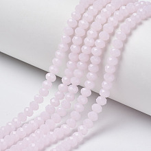 Glass Beads Strands, Imitation Jade, Faceted, Rondelle, Pink, 10x8mm, Hole: 1mm, about 65~66pcs/strand, 20.8~21.2 inch(53~54cm)