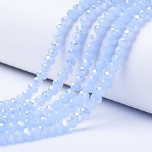 Honeyhandy Electroplate Glass Beads Strands, Imitation Jade Beads, AB Color Plated, Faceted, Rondelle, Light Sky Blue, 3.5~3.8x3mm, Hole: 0.4mm, about 113~115pcs/strand, 32~33cm