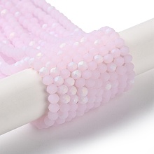 Honeyhandy Imitation Jade Glass Beads Strands, Faceted, Frosted, Half AB Color Plated, Rondelle, Pearl Pink, 4~4.5x3.5~4mm, Hole: 1mm, about 113~115pcs/strand, 41~42cm