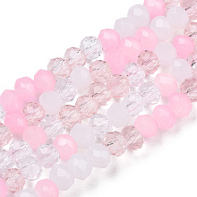 Honeyhandy Glass Beads Strands, Faceted, Rondelle, Pink, 3x2.5mm, Hole: 0.6mm, about 153~158pcs/strand, 14.96 inch~15.28 inch(38~38.8cm)