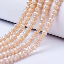 Honeyhandy Electroplate Glass Beads Strands, Opaque Solid Color, AB Color Plated, Faceted, Rondelle, Antique White, 10x8mm, Hole: 1mm, about 65~66pcs/strand, 20.8~21.2 inch(53~54cm)