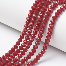 Opaque Solid Color Glass Beads Strands, Faceted, Rondelle, FireBrick, 2x1.5mm, Hole: 0.4mm, about 195pcs/strand, 11 inch(28cm)