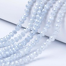 Arricraft Electroplate Glass Beads Strands, Pearl Luster Plated, Faceted, Rondelle, Azure, 6x5mm, Hole: 1mm, about 92~94pcs/strand, 17~17.5 inches(42.5~43.75cm)