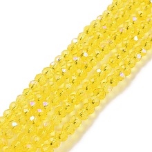 Honeyhandy Electroplate Glass Beads Strands, Half Rainbow Plated, Faceted, Rondelle, Champagne Yellow, 6x5mm, Hole: 1mm, about 85~88pcs/strand, 16.1~16.5 inch(41~42cm)