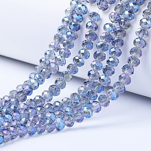 Honeyhandy Electroplate Transparent Glass Beads Strands, Full Rainbow Plated, Faceted, Rondelle, Cornflower Blue, 6x5mm, Hole: 1mm, about 85~88pcs/strand, 16.1~16.5 inch(41~42cm)