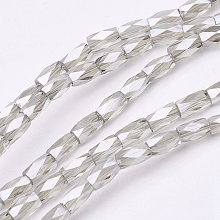 Honeyhandy Electroplate Transparent Glass Beads Strands, Pear Luster Plated, Faceted, Column, Gainsboro, 5x3mm, Hole: 0.5mm, about 100pcs/strand, 19.4 inch