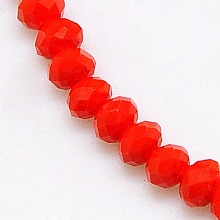 Honeyhandy Opaque Solid Color Crystal Glass Rondelle Beads Strands, Faceted, Red, 3.5x2.5~3mm, Hole: 1mm, about 138pcs/strand, 12.9 inch