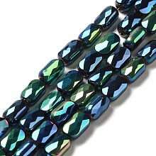 Electroplate Glass Beads Strands, Full Plated, Faceted, Oval, Dark Green, 7x4.5x3mm, Hole: 0.9mm, about 78~81pcs/strand, 22.83 inch(58cm)