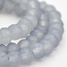 Honeyhandy Pearl Luster Plated Faceted Rondelle Glass Beads Strands, Frosted, Light Grey, 6x4mm, Hole: 1mm, about 100pcs/strand, 17.3 inch