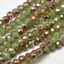 Honeyhandy Faceted Round Half Rainbow Plated Imitation Jade Electroplate Glass Beads Strands, Light Green, 4mm, Hole: 1mm, about 100pcs/strand, 14.9 inch