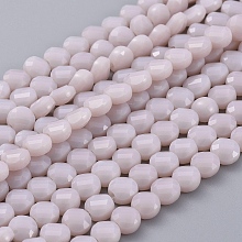 Honeyhandy Glass Beads Strands, Faceted, Flat Round, Lavender Blush, 6x4mm, Hole: 1.2mm, about 98pcs/Strand, 22 inch(53.5cm)