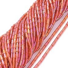 Honeyhandy Electroplate Glass Beads Strands, Full Rainbow Plated, Column, Orange Red, 4.5~5x2.5mm, Hole: 0.8mm, about 70~73pcs/Strand, 14.17 inch(36cm)