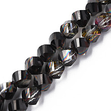 Electroplate Transparent Glass Beads Strands, AB Color Plated, Half Plated, Faceted, Nuggets, Black, 8x7mm, Hole: 1.4mm, about 72pcs/strand, 20.08 inch(51cm)