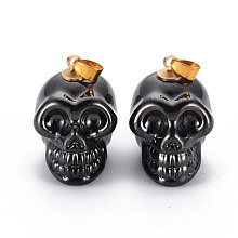 Honeyhandy Electroplate K9 Glass Pendants, with Golden Plated Brass Bails, Skull, Halloween, Gunmetal Plated, 25x26~27x19mm, Hole: 5x3mm