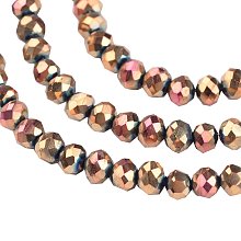 NBEADS 1 Strand Electroplate Glass Beads, Faceted Abacus, Rose Gold Plated, 3x2.5mm, Hole: 1mm; about 133pcs/strand, 13"