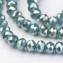 Honeyhandy Electroplate Glass Beads Strands,  Full Rainbow Plated, Faceted Rondelle, Dark Turquoise, 6x4mm, Hole: 1mm, about 100pcs/strand, 15.7 inch