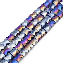 AB Color Plate Glass Beads Strands, Faceted Bamboo Stick, Midnight Blue, 10.5~11x8x5mm, Hole: 1.4mm, about 60pcs/strand, 24.41~25.20''(62~64cm)