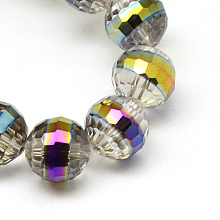 Honeyhandy Electroplate Glass Beads Strands, Rainbow Plated, Faceted Round, White, 10x9.5mm, Hole: 1.5mm, about 32pcs/strand, 12.60 inch(32cm)