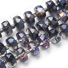 Honeyhandy Electroplat Glass Beads Strands, Rainbow Plated, Faceted, Rondelle, Black, 10x6.5mm, Hole: 1.2mm, about 60pcs/strand, 18.9 inch