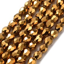 Honeyhandy Electroplate Glass Bead Strands, Faceted, teardrop, Golden Plated, 7x6mm, Hole: 1mm, about: 66~68pcs/strand, 19.3 inch